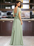 Ingrid A-Line V-neck Floor-Length Bridesmaid Dress With Ruffle STIP0012940