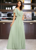 Ingrid A-Line V-neck Floor-Length Bridesmaid Dress With Ruffle STIP0012940