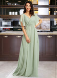 Ingrid A-Line V-neck Floor-Length Bridesmaid Dress With Ruffle STIP0012940