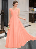 Desirae A-Line Off-the-Shoulder Floor-Length Chiffon Bridesmaid Dress With Ruffle Lace STIP0012941