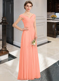 Desirae A-Line Off-the-Shoulder Floor-Length Chiffon Bridesmaid Dress With Ruffle Lace STIP0012941