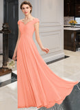 Desirae A-Line Off-the-Shoulder Floor-Length Chiffon Bridesmaid Dress With Ruffle Lace STIP0012941