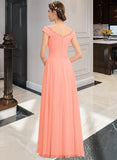 Desirae A-Line Off-the-Shoulder Floor-Length Chiffon Bridesmaid Dress With Ruffle Lace STIP0012941