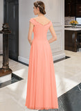 Desirae A-Line Off-the-Shoulder Floor-Length Chiffon Bridesmaid Dress With Ruffle Lace STIP0012941