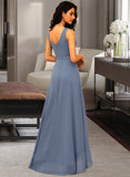 Mattie A-Line V-neck Asymmetrical Chiffon Bridesmaid Dress With Ruffle Bow(s) STIP0012942