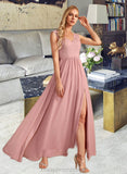 Phyllis A-Line V-neck Floor-Length Bridesmaid Dress With Split Front Pockets STIP0012943