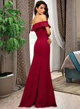 Blanche Sheath/Column Off-the-Shoulder Floor-Length Chiffon Bridesmaid Dress With Split Front Cascading Ruffles STIP0012944