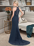 Pru Trumpet/Mermaid High Neck Sweep Train Chiffon Lace Bridesmaid Dress STIP0012946