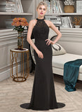 Pru Trumpet/Mermaid High Neck Sweep Train Chiffon Lace Bridesmaid Dress STIP0012946