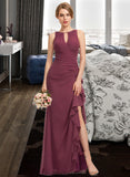 Callie A-Line Scoop Neck Floor-Length Chiffon Bridesmaid Dress With Split Front Cascading Ruffles STIP0012947