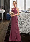 Callie A-Line Scoop Neck Floor-Length Chiffon Bridesmaid Dress With Split Front Cascading Ruffles STIP0012947