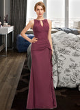 Callie A-Line Scoop Neck Floor-Length Chiffon Bridesmaid Dress With Split Front Cascading Ruffles STIP0012947