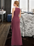 Callie A-Line Scoop Neck Floor-Length Chiffon Bridesmaid Dress With Split Front Cascading Ruffles STIP0012947