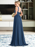 Laurel A-line V-Neck Sweep Train Chiffon Bridesmaid Dress With Ruffle STIP0012949