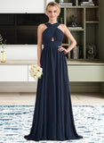 Laurel A-line V-Neck Sweep Train Chiffon Bridesmaid Dress With Ruffle STIP0012949