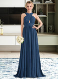 Laurel A-line V-Neck Sweep Train Chiffon Bridesmaid Dress With Ruffle STIP0012949