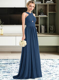 Laurel A-line V-Neck Sweep Train Chiffon Bridesmaid Dress With Ruffle STIP0012949