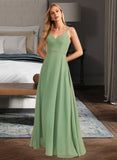 Ginny A-Line V-neck Floor-Length Bridesmaid Dress With Beading Sequins STIP0012950