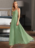 Ginny A-Line V-neck Floor-Length Bridesmaid Dress With Beading Sequins STIP0012950