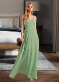 Ginny A-Line V-neck Floor-Length Bridesmaid Dress With Beading Sequins STIP0012950