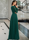 Carla A-Line V-neck Floor-Length Bridesmaid Dress With Split Front STIP0012953