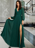 Carla A-Line V-neck Floor-Length Bridesmaid Dress With Split Front STIP0012953