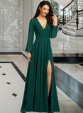 Carla A-Line V-neck Floor-Length Bridesmaid Dress With Split Front STIP0012953