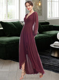 Elva A-Line V-neck Asymmetrical Bridesmaid Dress With Ruffle STIP0012954