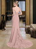 Zaria Trumpet/Mermaid Off the Shoulder Court Train Chiffon Lace Bridesmaid Dress With Sequins STIP0012955