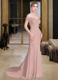 Zaria Trumpet/Mermaid Off the Shoulder Court Train Chiffon Lace Bridesmaid Dress With Sequins STIP0012955