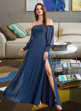 Brooke A-Line Off-the-Shoulder Floor-Length Bridesmaid Dress With Split Front STIP0012956