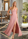 Adrianna A-Line V-neck Floor-Length Bridesmaid Dress With Split Front STIP0012959