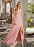 Adrianna A-Line V-neck Floor-Length Bridesmaid Dress With Split Front STIP0012959