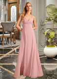 Adrianna A-Line V-neck Floor-Length Bridesmaid Dress With Split Front STIP0012959