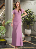 Jill Sheath/Column V-neck Floor-Length Bridesmaid Dress With Ruffle STIP0012960