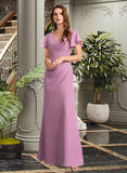 Jill Sheath/Column V-neck Floor-Length Bridesmaid Dress With Ruffle STIP0012960