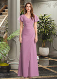 Jill Sheath/Column V-neck Floor-Length Bridesmaid Dress With Ruffle STIP0012960