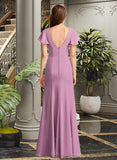 Jill Sheath/Column V-neck Floor-Length Bridesmaid Dress With Ruffle STIP0012960