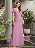 Jill Sheath/Column V-neck Floor-Length Bridesmaid Dress With Ruffle STIP0012960