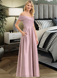 Gillian A-Line Off-the-Shoulder Floor-Length Satin Bridesmaid Dress With Pockets STIP0012961