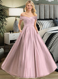 Gillian A-Line Off-the-Shoulder Floor-Length Satin Bridesmaid Dress With Pockets STIP0012961