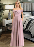 Gillian A-Line Off-the-Shoulder Floor-Length Satin Bridesmaid Dress With Pockets STIP0012961