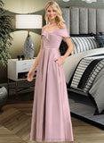 Gillian A-Line Off-the-Shoulder Floor-Length Satin Bridesmaid Dress With Pockets STIP0012961