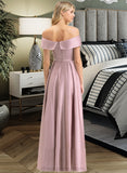 Gillian A-Line Off-the-Shoulder Floor-Length Satin Bridesmaid Dress With Pockets STIP0012961