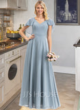 Mylie A-line V-Neck Floor-Length Chiffon Bridesmaid Dress With Cascading Ruffles STIP0012962