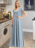 Mylie A-line V-Neck Floor-Length Chiffon Bridesmaid Dress With Cascading Ruffles STIP0012962