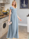 Mylie A-line V-Neck Floor-Length Chiffon Bridesmaid Dress With Cascading Ruffles STIP0012962