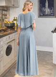 Mylie A-line V-Neck Floor-Length Chiffon Bridesmaid Dress With Cascading Ruffles STIP0012962