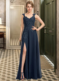 Paige A-Line Sweetheart Floor-Length Chiffon Lace Bridesmaid Dress With Beading Split Front STIP0012963