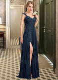 Paige A-Line Sweetheart Floor-Length Chiffon Lace Bridesmaid Dress With Beading Split Front STIP0012963